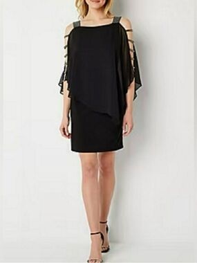 MSK Black Cold-Shoulder Overlay Dress